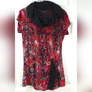 Champagne Scarlet and Ebony Patterned Blouse